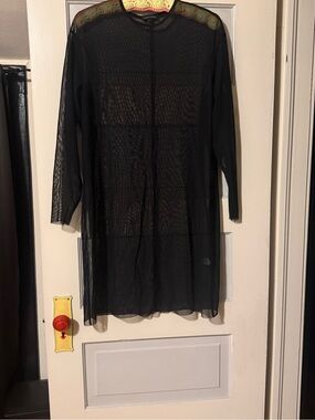 Universal Standard Thames Fog Dress-Sheer Black Long Sleeve Mesh Cover-Up